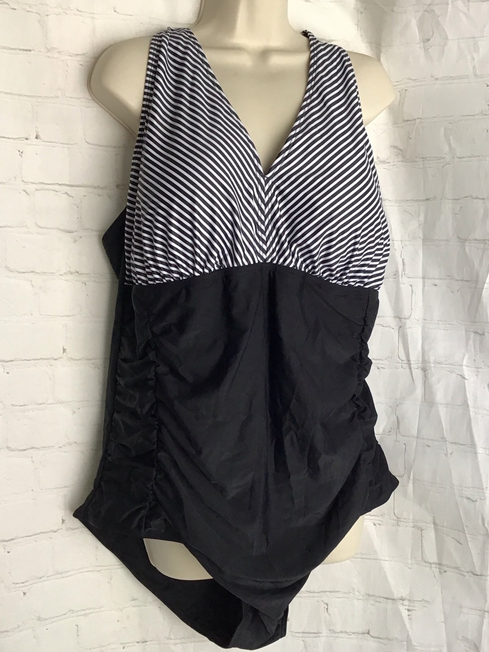 Black & White Stripe V-Neck One-Piece Swimsuit
